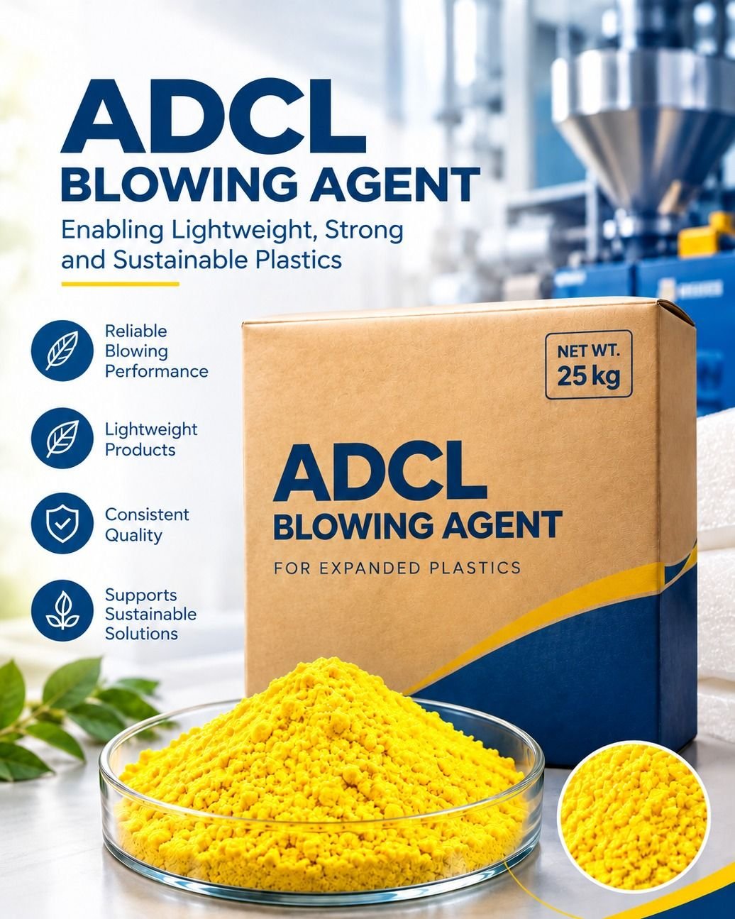 ADCL blowing agent yellow powder with packaging box