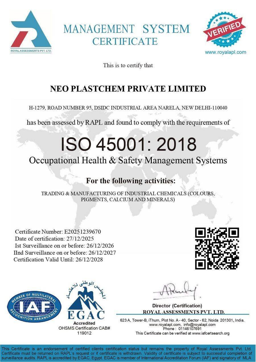ISO 45001:2018 Occupational Health and Safety certificate